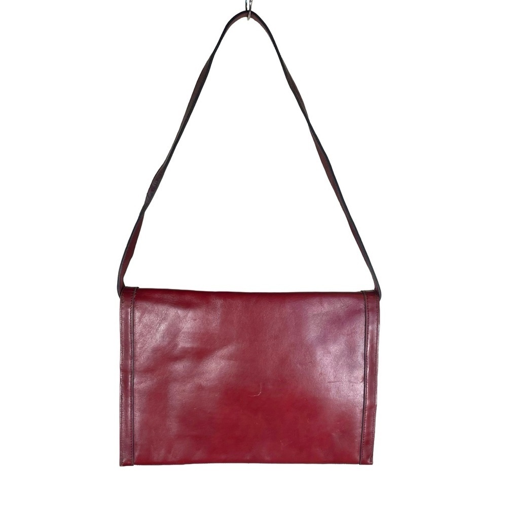 Vintage Etienne Aigner Burgundy Leather Envelope Clutch Shoulder Bag Brass Logo - Picture 2 of 15